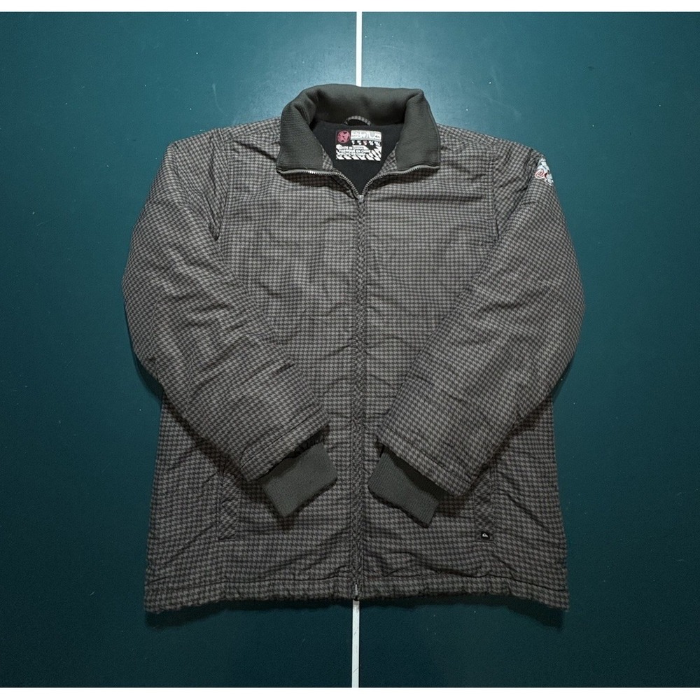 Quiksilver Puffer Jacket Mens Large‎ Black Houndstooth Lined Snowboard Ski Flaw*